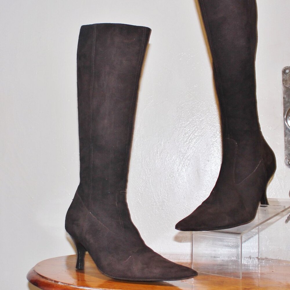 Luxe $499 O.T.P. Italy Butter Soft Suede Pointed Toe Knee High Side Zip Boots